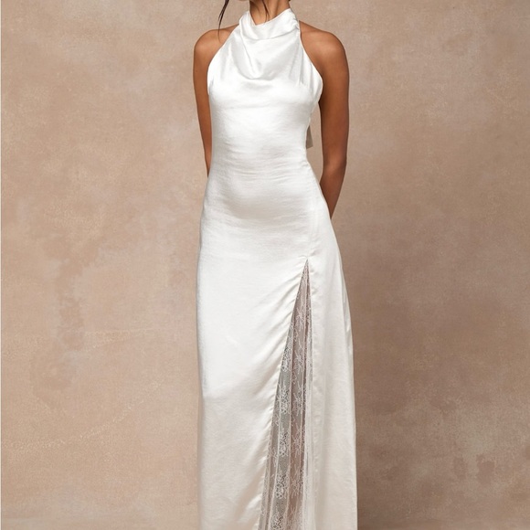 Lulu's Concetta Ivory Satin Lace Halter Maxi Dress - Picture 1 of 3
